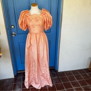 Vintage 80's Peach Short Sleeve Gown, Prom Dress, Union Made